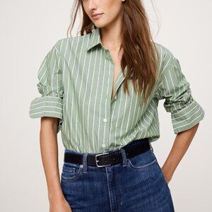 NWT! Banana Republic Fresh Green Striped The Oversized Cotton Poplin Top Shirt S